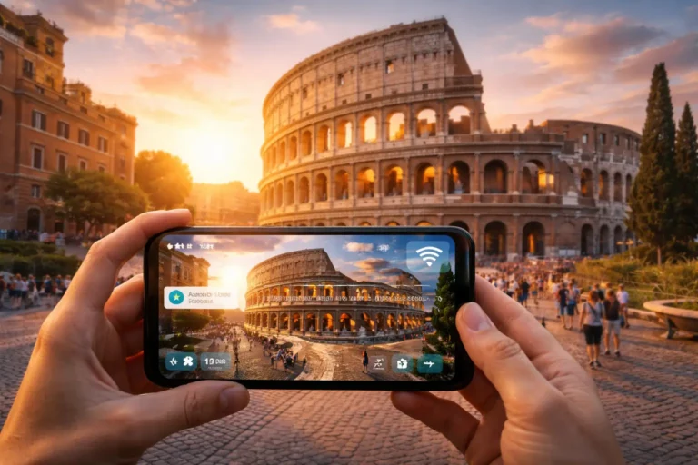 Augmented reality apps for tourism enhancing a traveler’s experience at a historic landmark with immersive AR overlays
