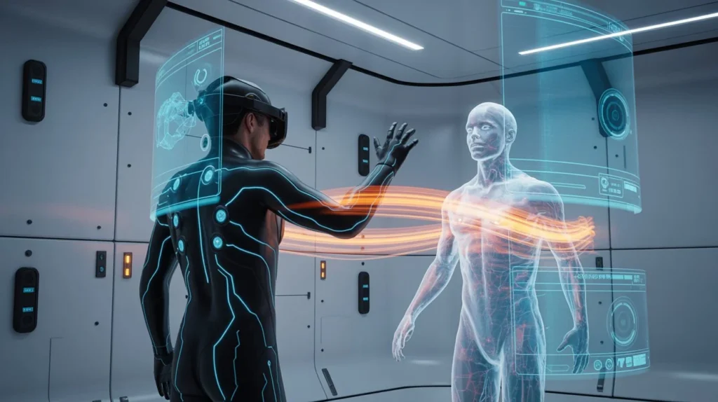 Future innovations shaping a virtual reality game development company including AI characters and advanced haptic technology