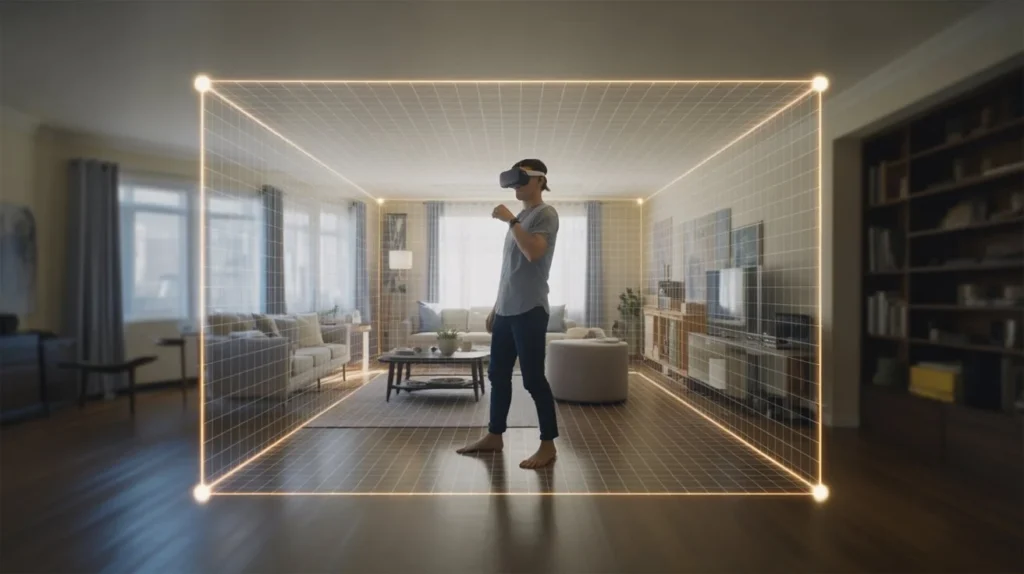 How to use VR headset safely with properly defined play area and boundary setup in living room