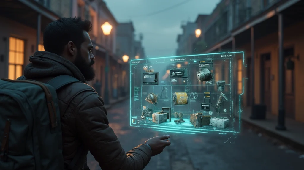 Survival crafting and inventory system in the walking dead virtual reality game set in a post-apocalyptic city.