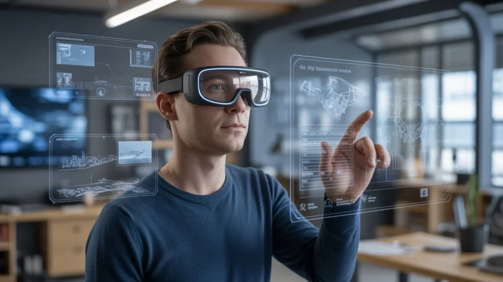 Professional using augmented reality glasses showing the future technology created by AR VR companies (1)