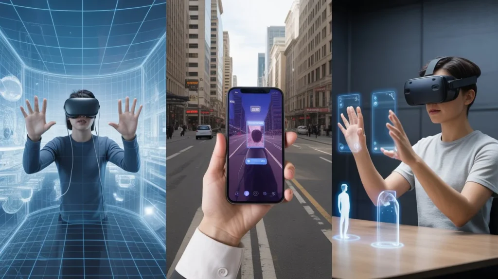 Visual comparison of virtual reality augmented reality and mixed reality technologies in immersive environments