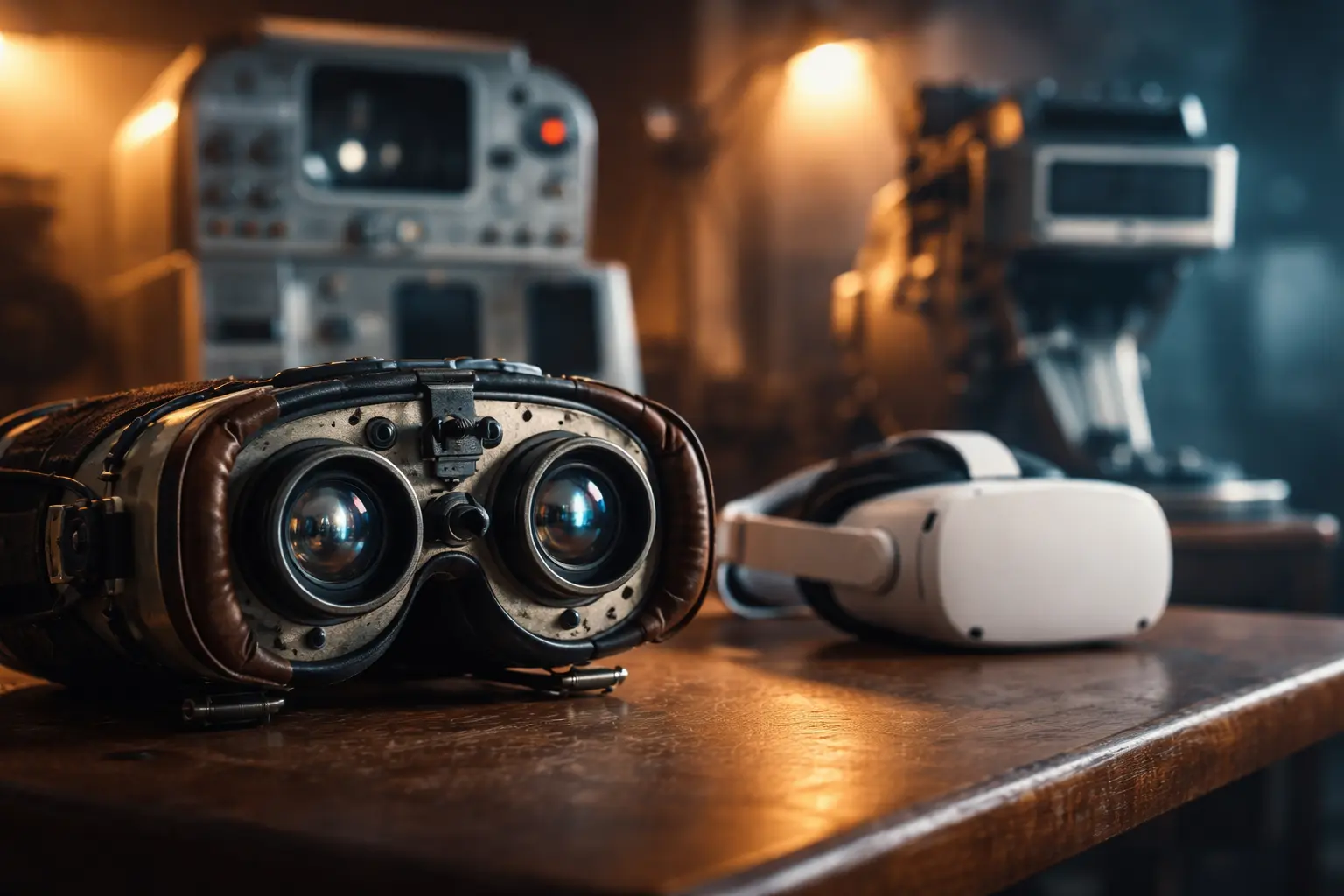 When was VR invented – early VR headset compared with a modern virtual reality headset showing the evolution of VR technology